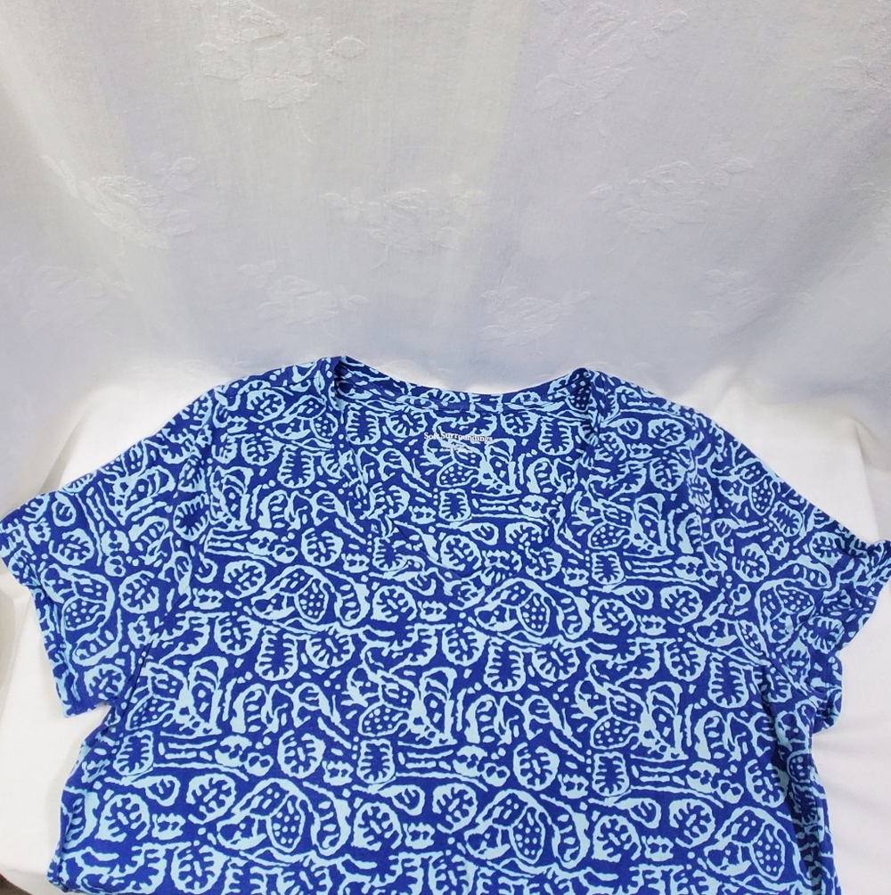 Soft Surroundings Blue Leaf Short Sleeve Timeless Tee Large